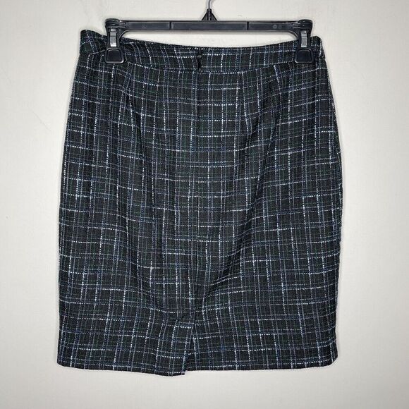 LOFT Skirt Womens 0 Black Plaid Tweed Short Career Rear Slit - Picture 4 of 6